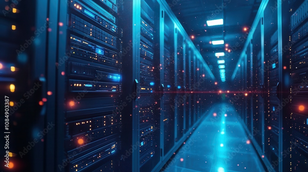 Rows of glowing server racks fill a high-tech data center, creating a vibrant digital landscape. Rows of glowing server racks fill a high-tech data center, creating a vibrant digital landscape.