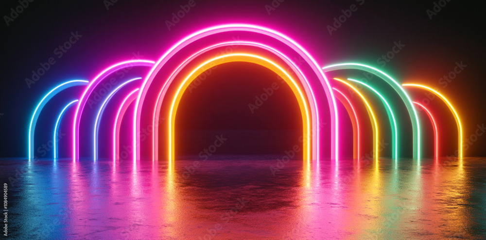 neon arches create stunning abstract background with reflections neon arches create stunning abstract background with reflections