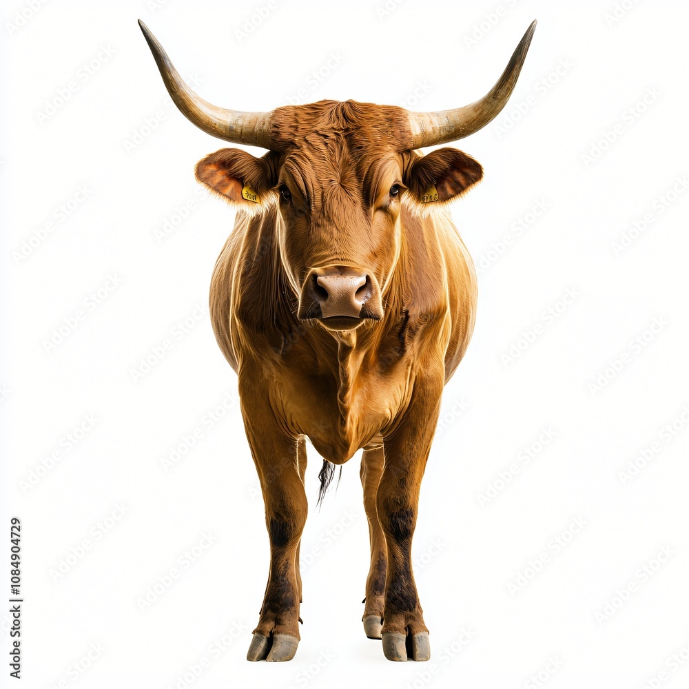 Naklejka premium Brown Texas Longhorn Cow Isolated on White