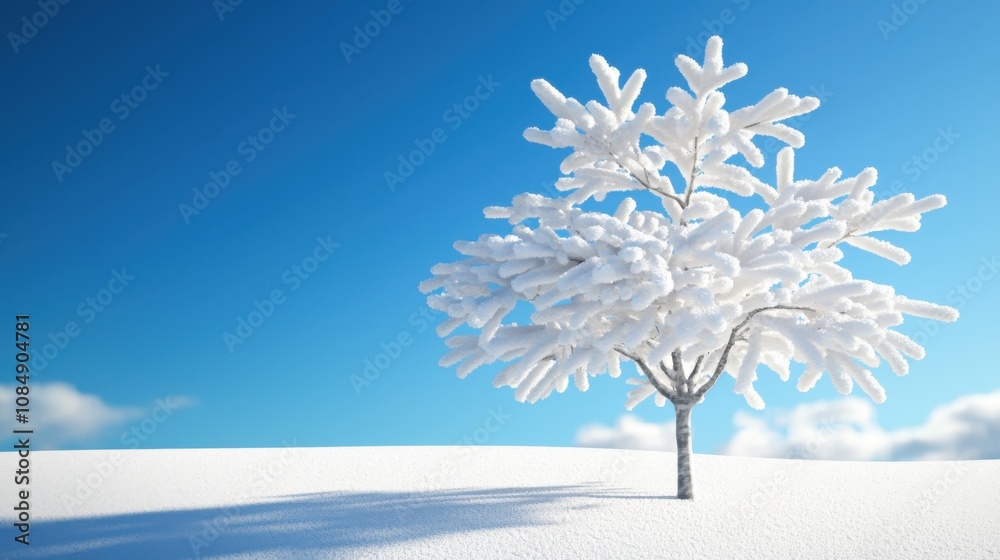 Fototapeta premium Winter landscape featuring a lone tree in snow nature scene under clear sky