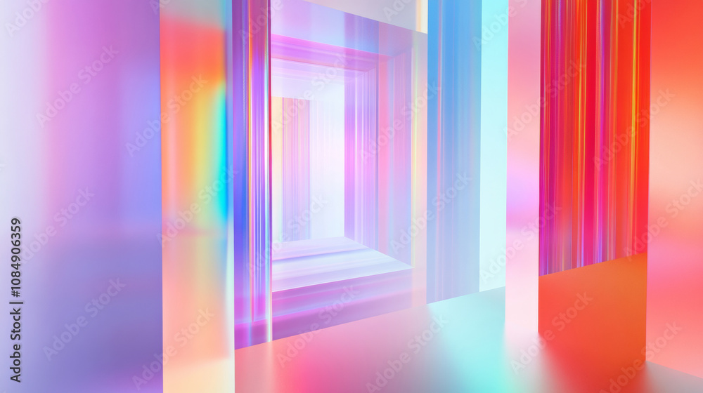 3D abstract neon light technology virtual reality background. cyberpunk futuristic fashion sci-fi line and shape curve geometric colorful rainbow glow glossy wallpaper 
