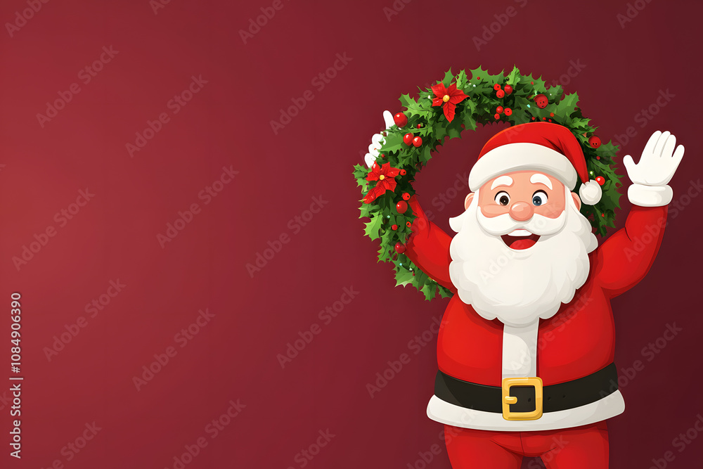 Santa Claus Waving at a Crowd of Christmas Characters in a Festive Holiday Celebration Santa Claus Waving at a Crowd of Christmas Characters in a Festive Holiday Celebration