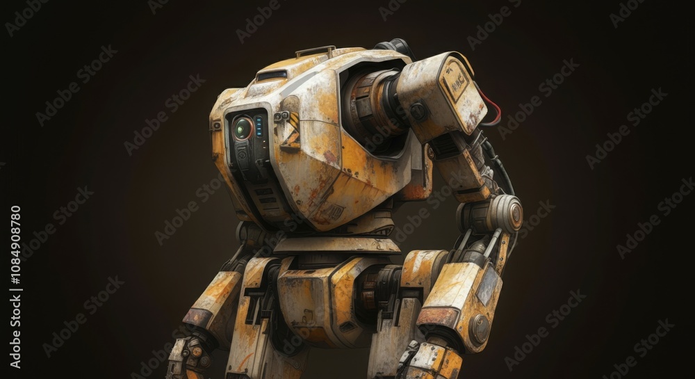 Naklejka premium Metal Industrial Style Robot Anrdoid, Grime Rust and Dirt and Wires, Droid Technology Concept Art