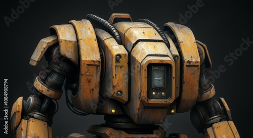 Metal Industrial Style Robot Anrdoid, Grime Rust and Dirt, Droid Technology Concept Art photo