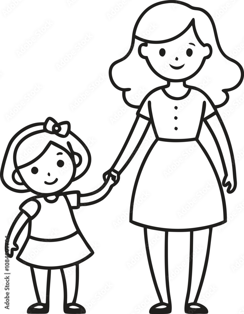 mother and daughter holding hand line art vector on white background
mother and daughter holding hand line art vector on white background