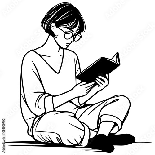 Woman Reading Book Illustration.