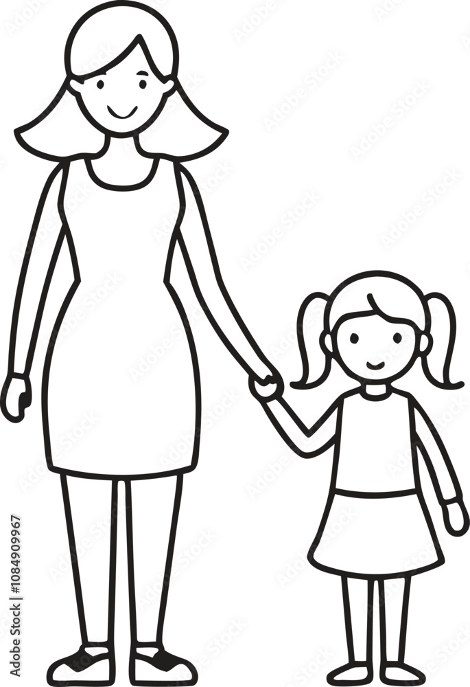 mother and daughter holding hand line art vector on white background
mother and daughter holding hand line art vector on white background