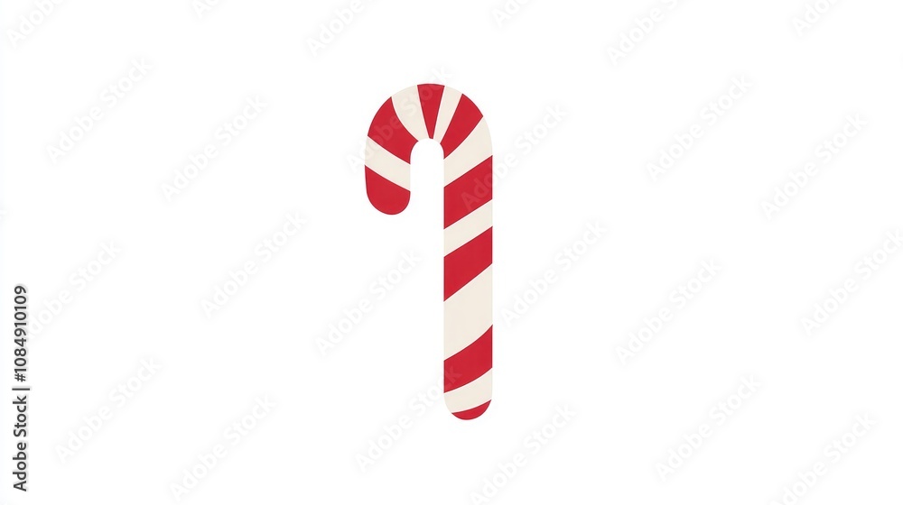 Obraz premium A candy cane, festive treat, playful flat vector design, red and white stripes, isolated on white background