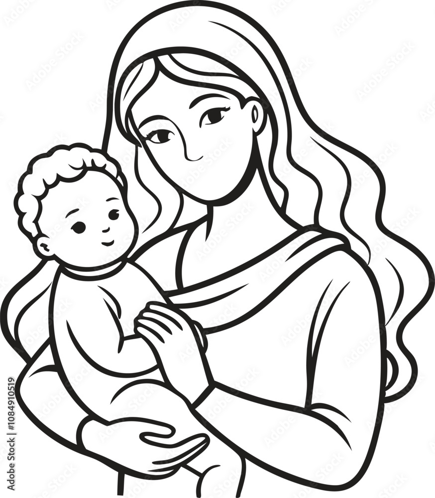 Mothers Day line art vector Single line drawing Woman hold her baby Vector illustration
Mothers Day line art vector Single line drawing Woman hold her baby Vector illustration