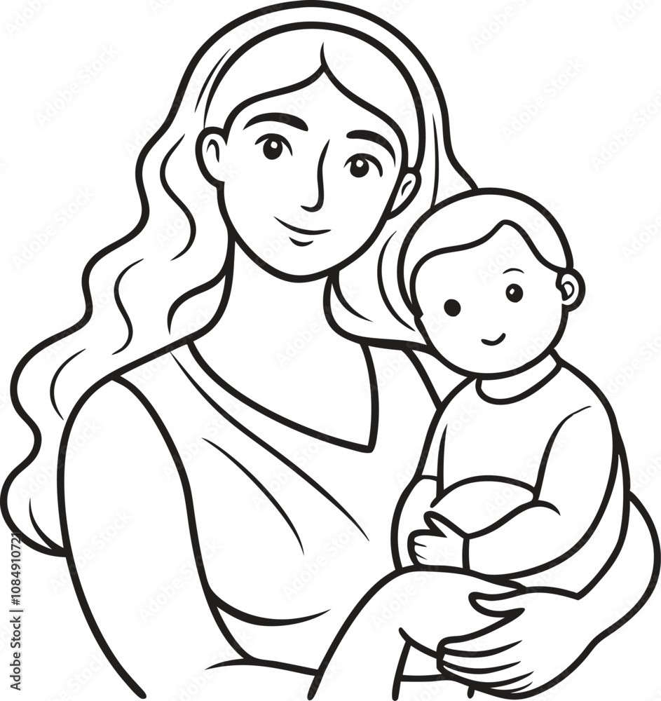 Mothers Day line art vector Single line drawing Woman hold her baby Vector illustration
Mothers Day line art vector Single line drawing Woman hold her baby Vector illustration