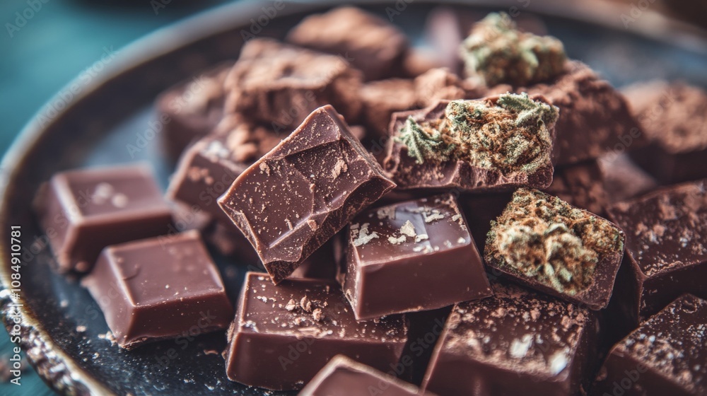 Aesthetic Cannabis Infused Chocolates on Plate Aesthetic Cannabis Infused Chocolates on Plate