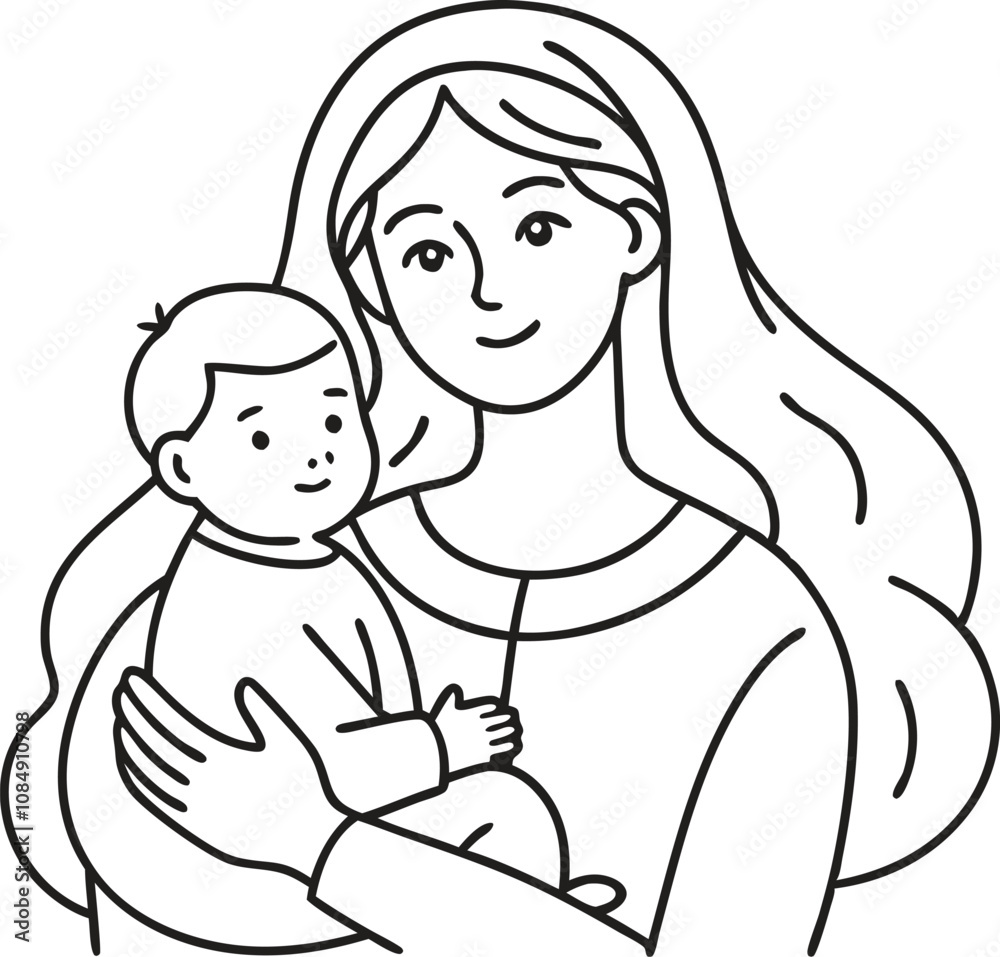 Mothers Day line art vector Single line drawing Woman hold her baby Vector illustration
Mothers Day line art vector Single line drawing Woman hold her baby Vector illustration
