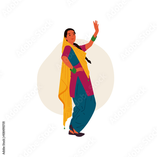 Indian woman celebrating Lohri festival, Illustration of Punjabi woman in traditional attire. 