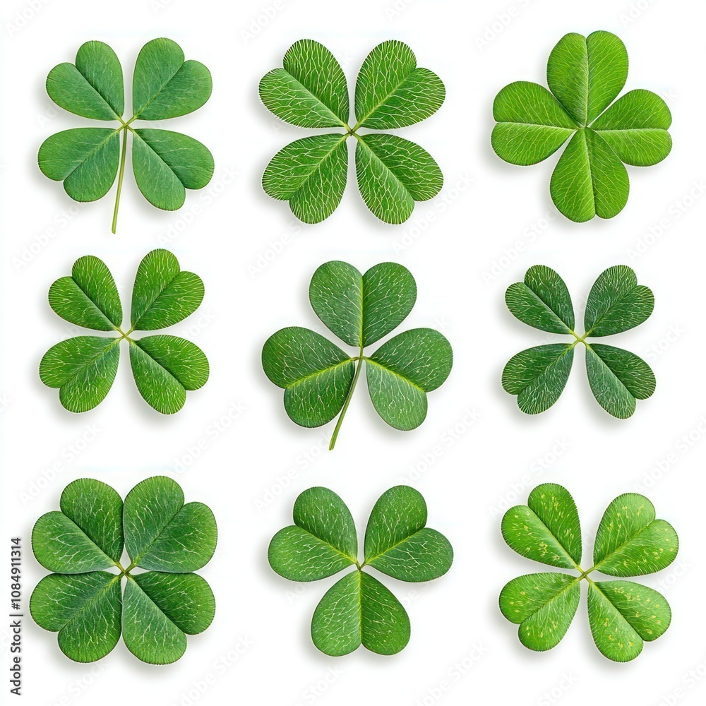 Green Lucky Clover and Shamrock Collection Set for St. Patrick's Day Celebrations - Isolated on White Background Green Lucky Clover and Shamrock Collection Set for St. Patrick's Day Celebrations - Isolated on White Background
