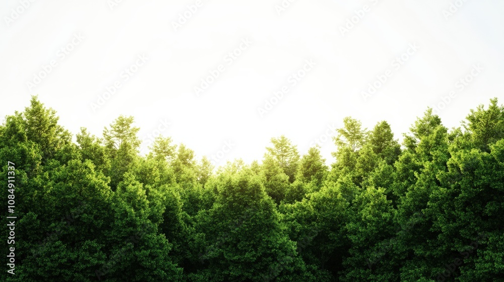 Obraz premium A lush green forest under bright sunlight, evoking a sense of tranquility and connection with nature.
