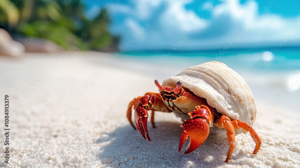 Closeup of a hermit crab on a tropical beach Closeup of a hermit crab on a tropical beach