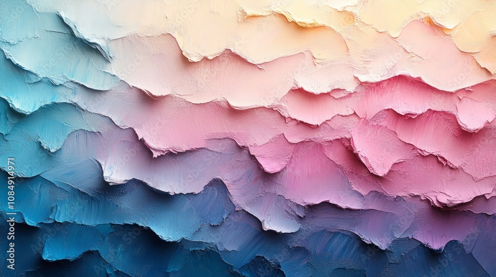 Fototapeta premium Abstract painting with soft pastel tones blending uplifting colors, featuring natural oil paint textures for refined artistic appeal, ideal for wallpapers, art prints, patterns, and design elements.