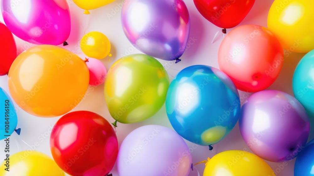 Create a festive atmosphere with colorful celebration balloons against a pristine white background, Colorful balloons scene, Festive style Create a festive atmosphere with colorful celebration balloons against a pristine white background, Colorful balloons scene, Festive style