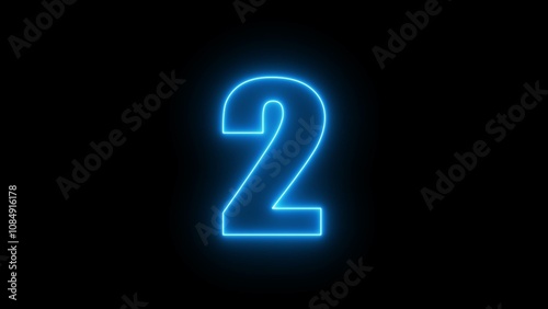 Blue Neon Countdown Timer Clock Number.