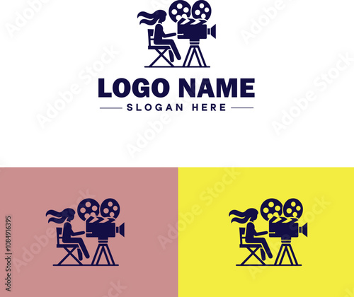 Film production icon Movie making Filmmaking Film industry flat logo sign symbol editable vector