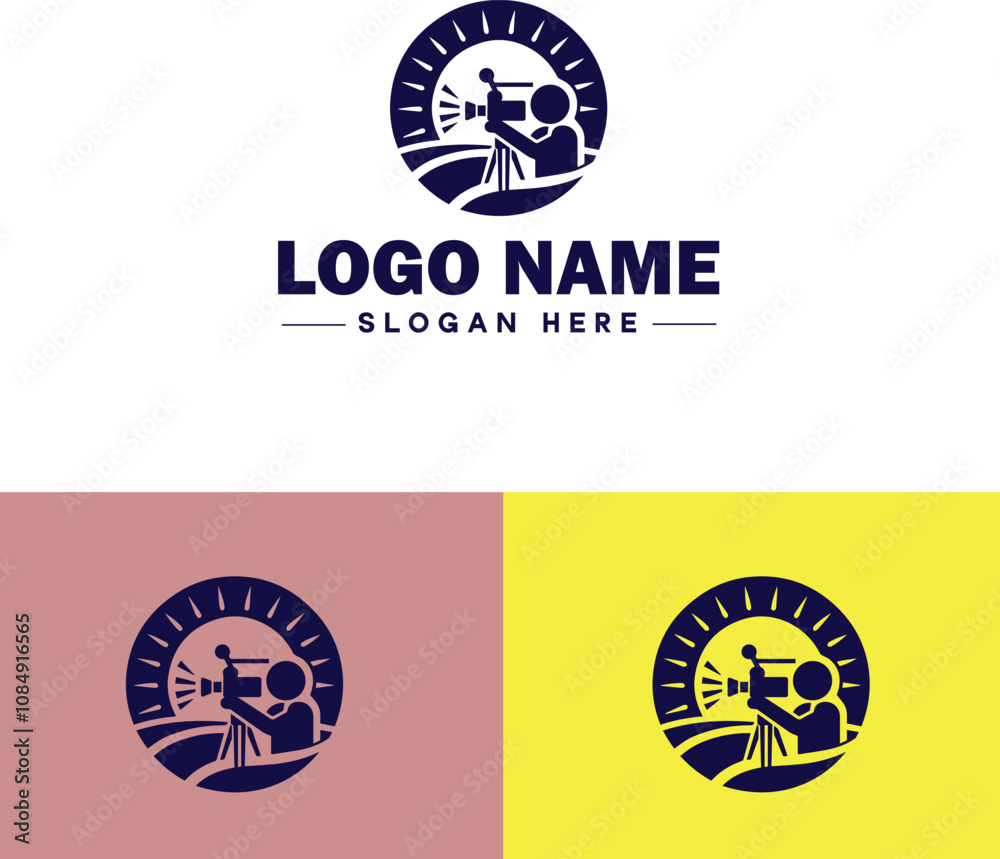 Naklejka premium Film production icon Movie making Filmmaking Film industry flat logo sign symbol editable vector