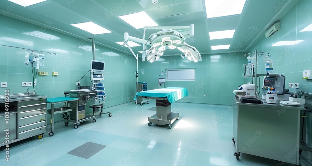 Sterile hospital operating room with surgical equipment Sterile hospital operating room with surgical equipment