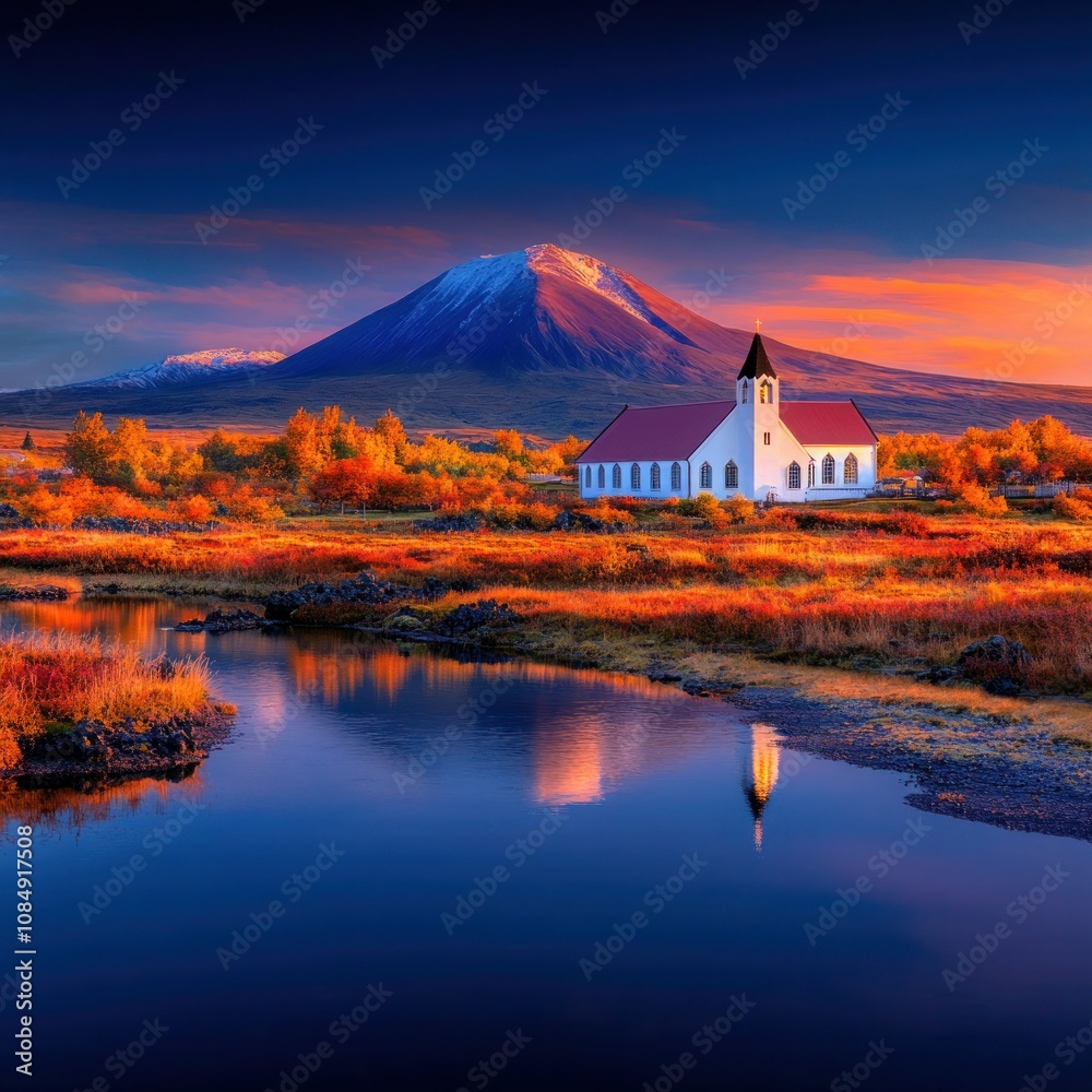 Naklejka premium Idyllic Church in Thingvellir National Park, Iceland