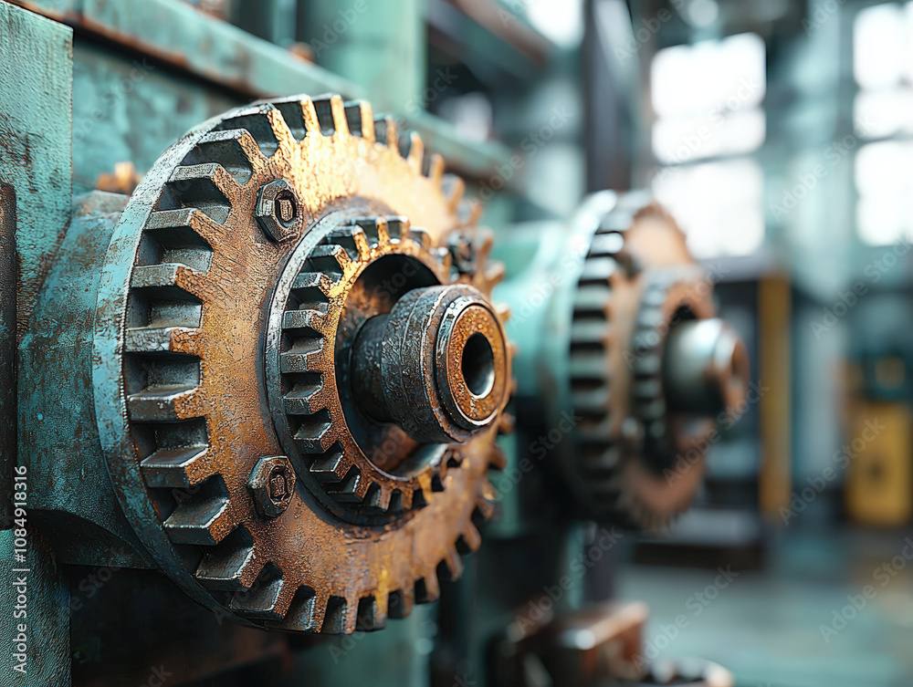 Rusty gears and cogs in mechanical setting, showcasing intricate details and textures. industrial environment highlights beauty of machinery and engineering Rusty gears and cogs in mechanical setting, showcasing intricate details and textures. industrial environment highlights beauty of machinery and engineering