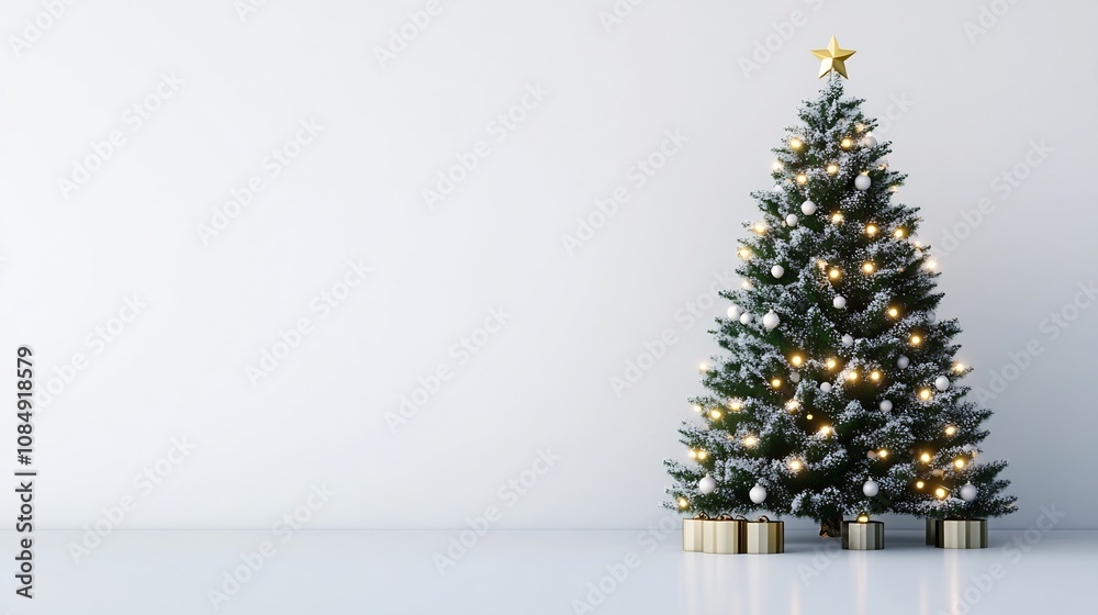 Sparkling Christmas Tree with Twinkling Lights on White Backdrop 3D Sparkling Christmas Tree with Twinkling Lights on White Backdrop 3D