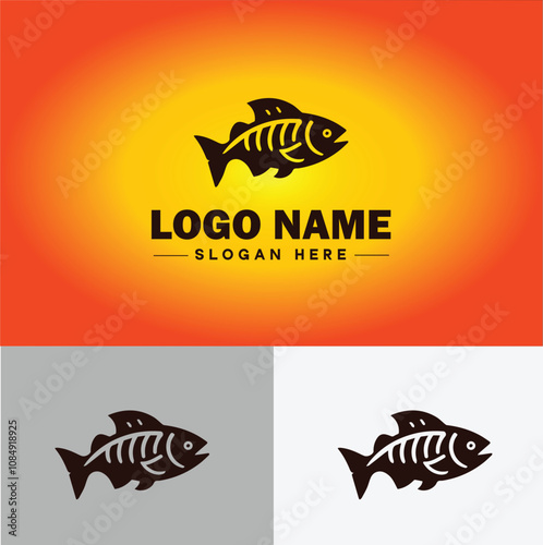 Fish market icon Seafood market Fishmonger Fish shop flat logo sign symbol editable vector