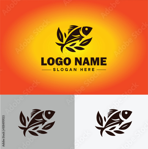 Fish market icon Seafood market Fishmonger Fish shop flat logo sign symbol editable vector