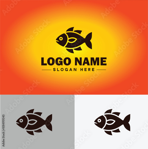 Fish market icon Seafood market Fishmonger Fish shop flat logo sign symbol editable vector