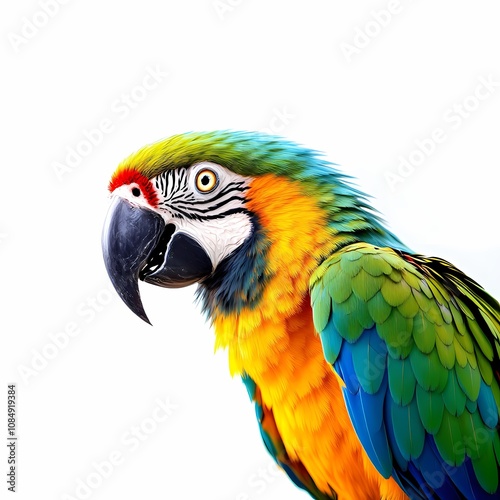 colorful macaw parrot with vibrant feathers isolated on white background