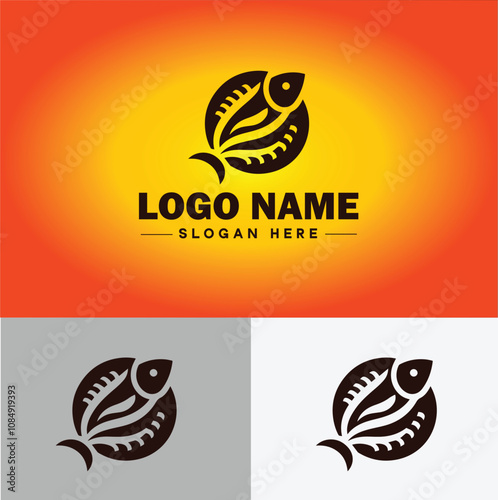 Fish market icon Seafood market Fishmonger Fish shop flat logo sign symbol editable vector