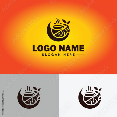 Fish market icon Seafood market Fishmonger Fish shop flat logo sign symbol editable vector
