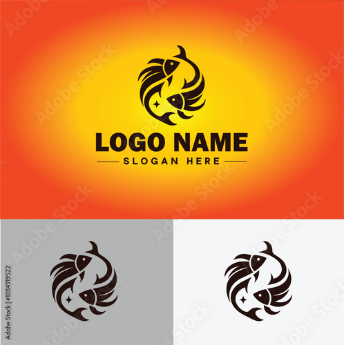 Fish market icon Seafood market Fishmonger Fish shop flat logo sign symbol editable vector