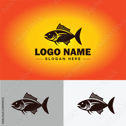 Fish market icon Seafood market Fishmonger Fish shop flat logo sign symbol editable vector