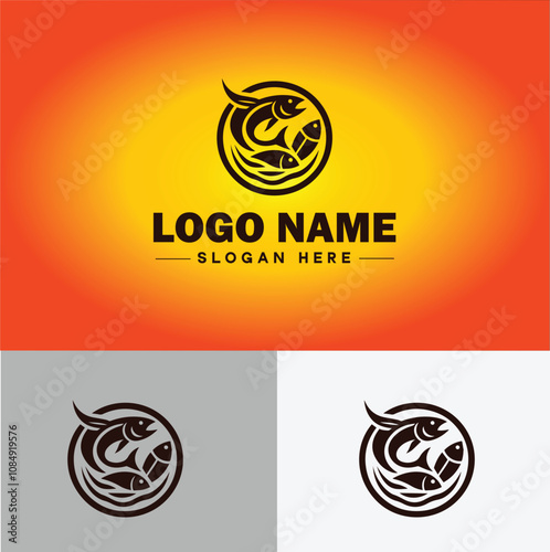 Fish market icon Seafood market Fishmonger Fish shop flat logo sign symbol editable vector