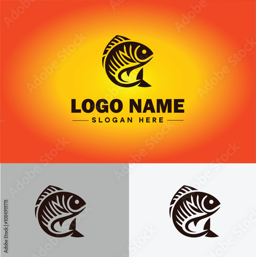 Fish market icon Seafood market Fishmonger Fish shop flat logo sign symbol editable vector