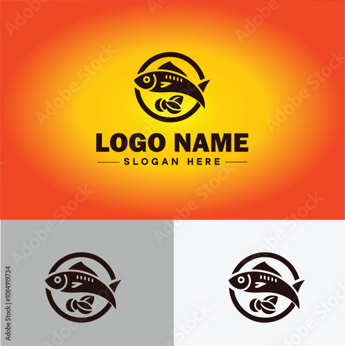 Fish market icon Seafood market Fishmonger Fish shop flat logo sign symbol editable vector