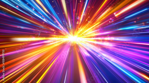 3D dynamic abstract neon light streak trail technology virtual reality background. cyberpunk futuristic fashion vibrant line modern colorful rainbow glow glossy striking wallpaper 