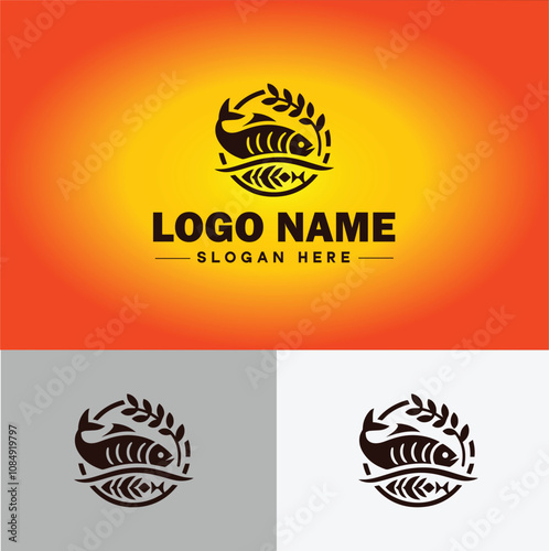 Fish market icon Seafood market Fishmonger Fish shop flat logo sign symbol editable vector