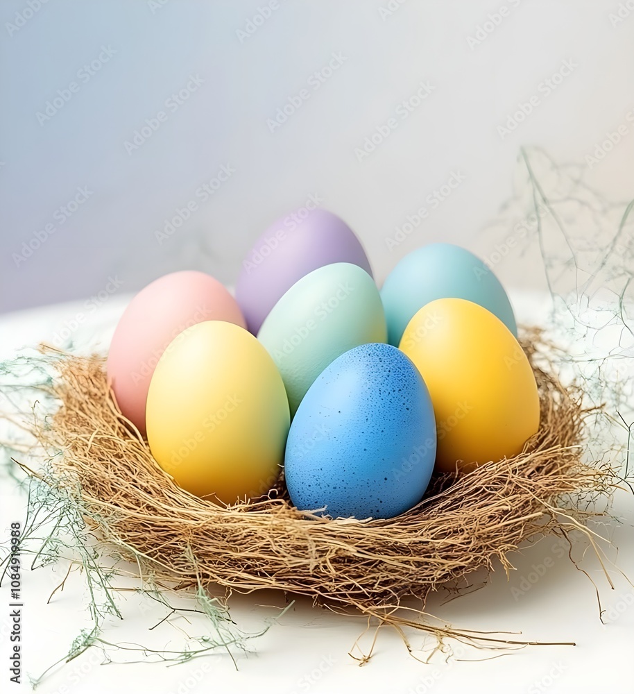 Colorful Eggs Nesting on a White Table Colorful Eggs Nesting on a White Table