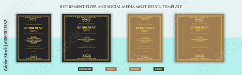 Happy retirement flyer, social media post design, banner, vector, pension, savings, plan, brochure, fund, magazine, traditional, old, elder citizen, party, free, senior, a4 template bundles.
