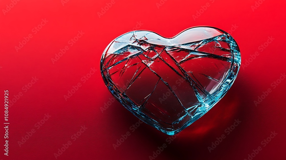 Broken Heart Concept, Glass Heart Shaped Cracked Broken Heart Concept, Glass Heart Shaped Cracked