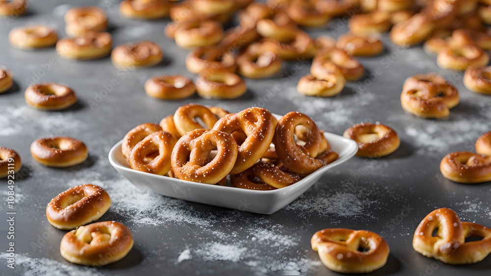 A plate of pretzels is on a table A plate of pretzels is on a table