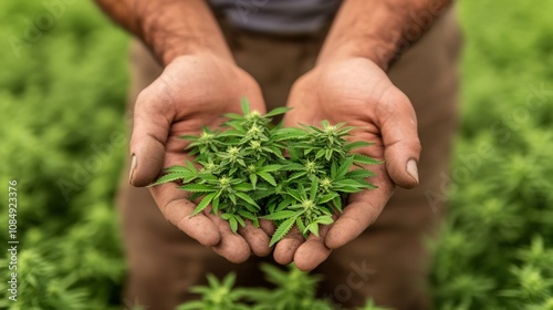 Trimmed Cannabis Buds in Hands,Cultivation and Harvest Moment