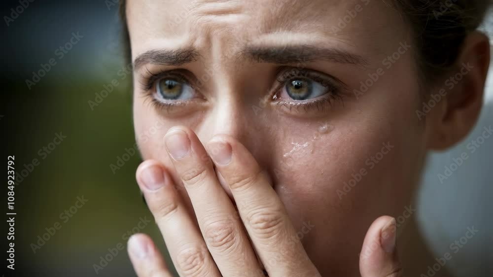 A close-up of a woman with tears, showing intense emotion and vulnerability. A close-up of a woman with tears, showing intense emotion and vulnerability.