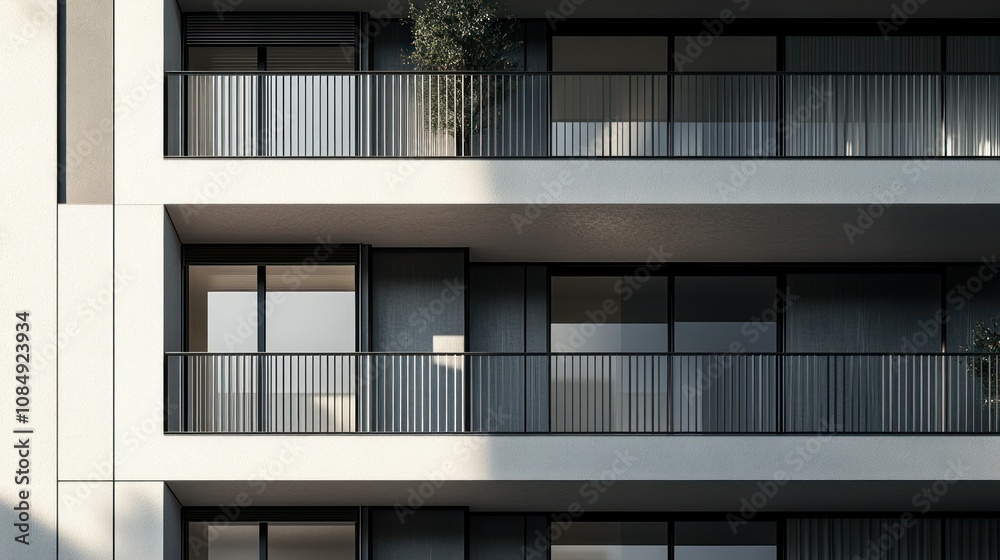 Modern Apartment Building Facade with Balconies Modern Apartment Building Facade with Balconies