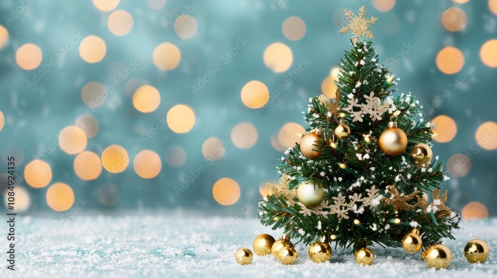 Miniature Christmas tree with gold ornaments. Miniature Christmas tree with gold ornaments.